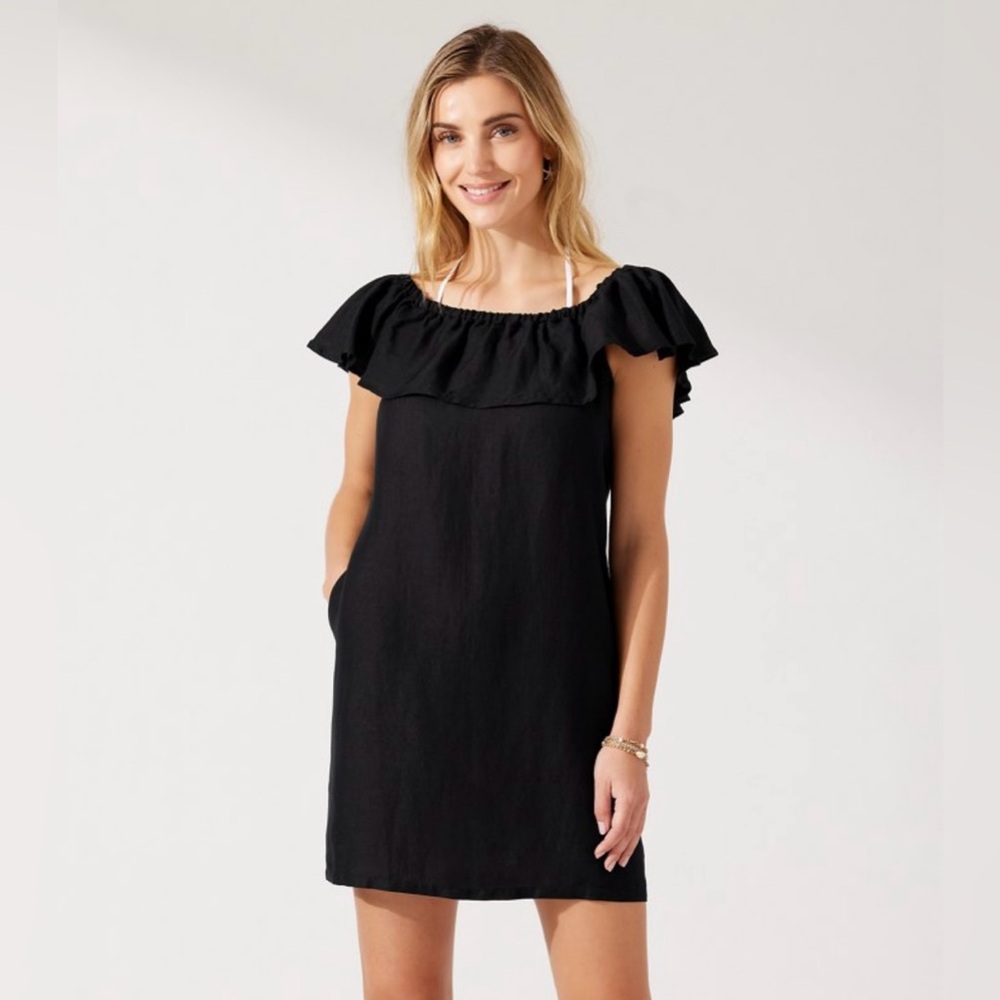 Tommy Bahama - Linen-Blend Off-the-Shoulder Coverup Dress - NAVY Blue - XL